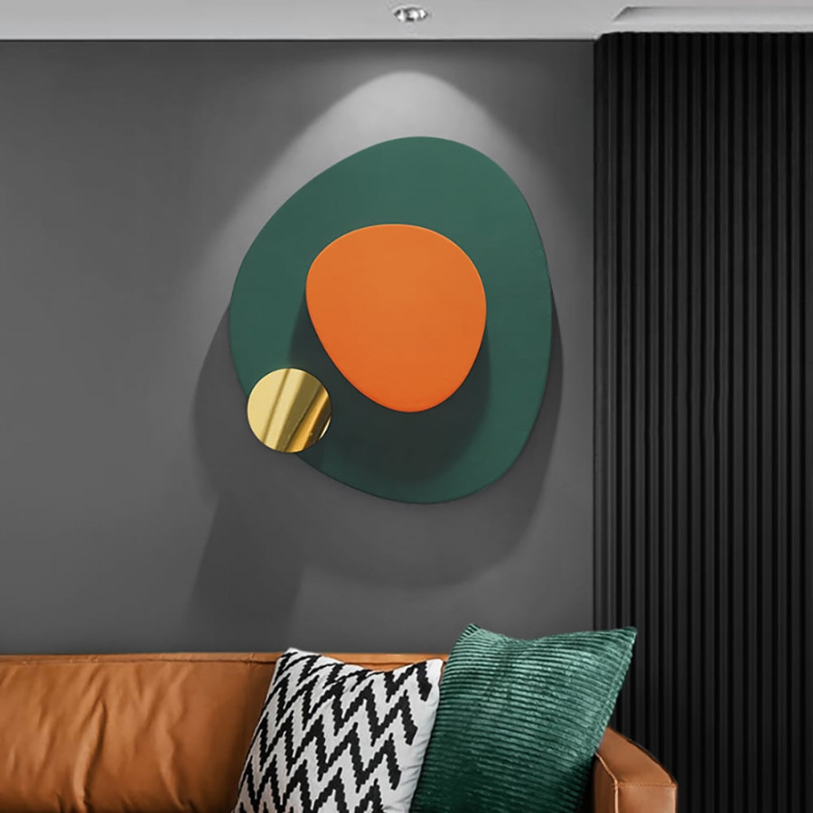 HMR - Artard Irregular Modern Minimalist Overlapping Green & Orange Wall Decor Metal Home Art