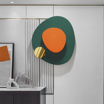 HMR - Artard Irregular Modern Minimalist Overlapping Green & Orange Wall Decor Metal Home Art
