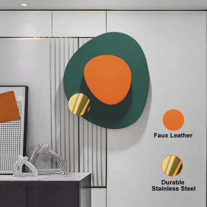 HMR - Artard Irregular Modern Minimalist Overlapping Green & Orange Wall Decor Metal Home Art