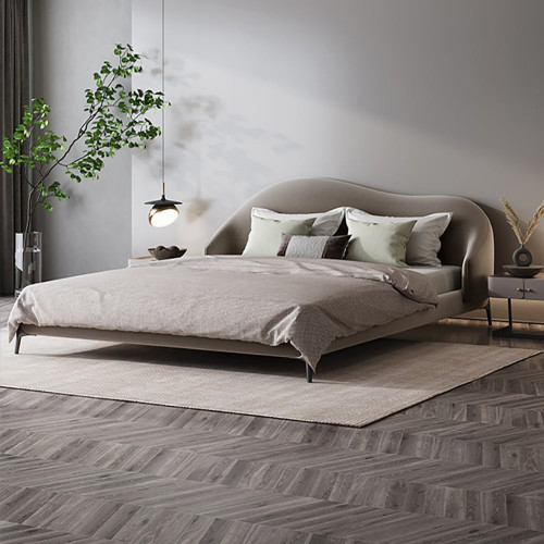 HMR - Queen Size Velvet Upholstered Bed Frame with Low Profile Wingback