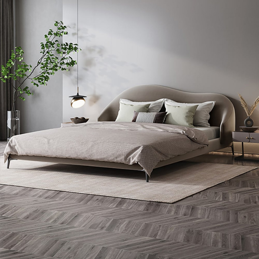 HMR - Queen Size Velvet Upholstered Bed Frame with Low Profile Wingback