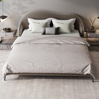 HMR - Queen Size Velvet Upholstered Bed Frame with Low Profile Wingback