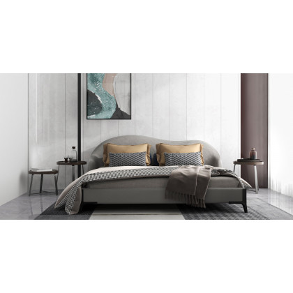 HMR - Queen Size Velvet Upholstered Bed Frame with Low Profile Wingback