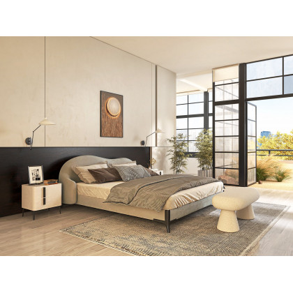 HMR - Queen Size Velvet Upholstered Bed Frame with Low Profile Wingback