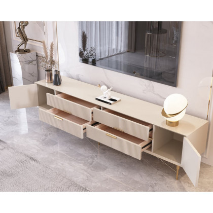 HMR Modern Rectangle TV Stand Media Console for 85" TVs with 4 Drawers & Doors MDF - Off-White, 86.6"