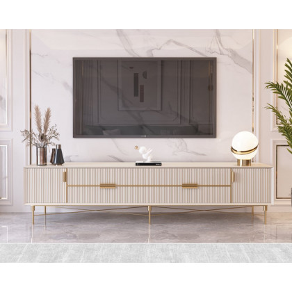HMR Modern Rectangle TV Stand Media Console for 85" TVs with 4 Drawers & Doors MDF - Off-White, 86.6"