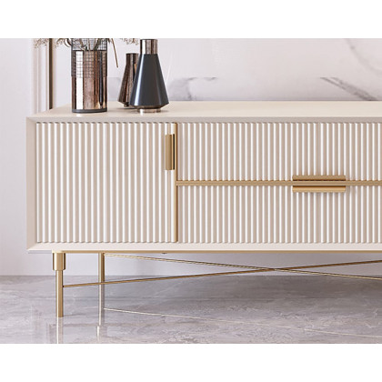 HMR Modern Rectangle TV Stand Media Console for 85" TVs with 4 Drawers & Doors MDF - Off-White, 86.6"