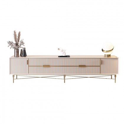 HMR Modern Rectangle TV Stand Media Console for 85" TVs with 4 Drawers & Doors MDF - Off-White, 86.6"