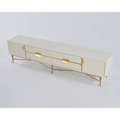 HMR Modern Rectangle TV Stand Media Console for 85" TVs with 4 Drawers & Doors MDF - Off-White, 86.6"