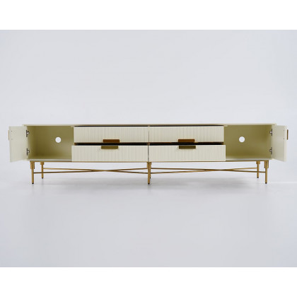 HMR Modern Rectangle TV Stand Media Console for 85" TVs with 4 Drawers & Doors MDF - Off-White, 86.6"