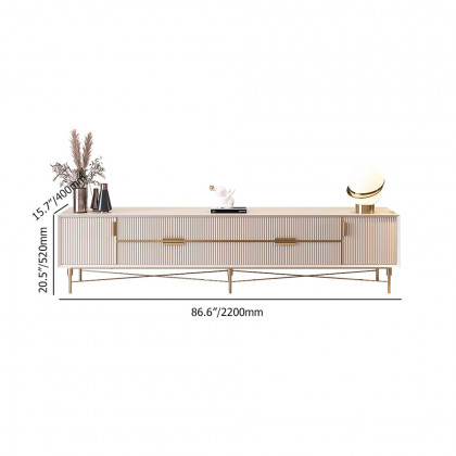 HMR Modern Rectangle TV Stand Media Console for 85" TVs with 4 Drawers & Doors MDF - Off-White, 86.6"