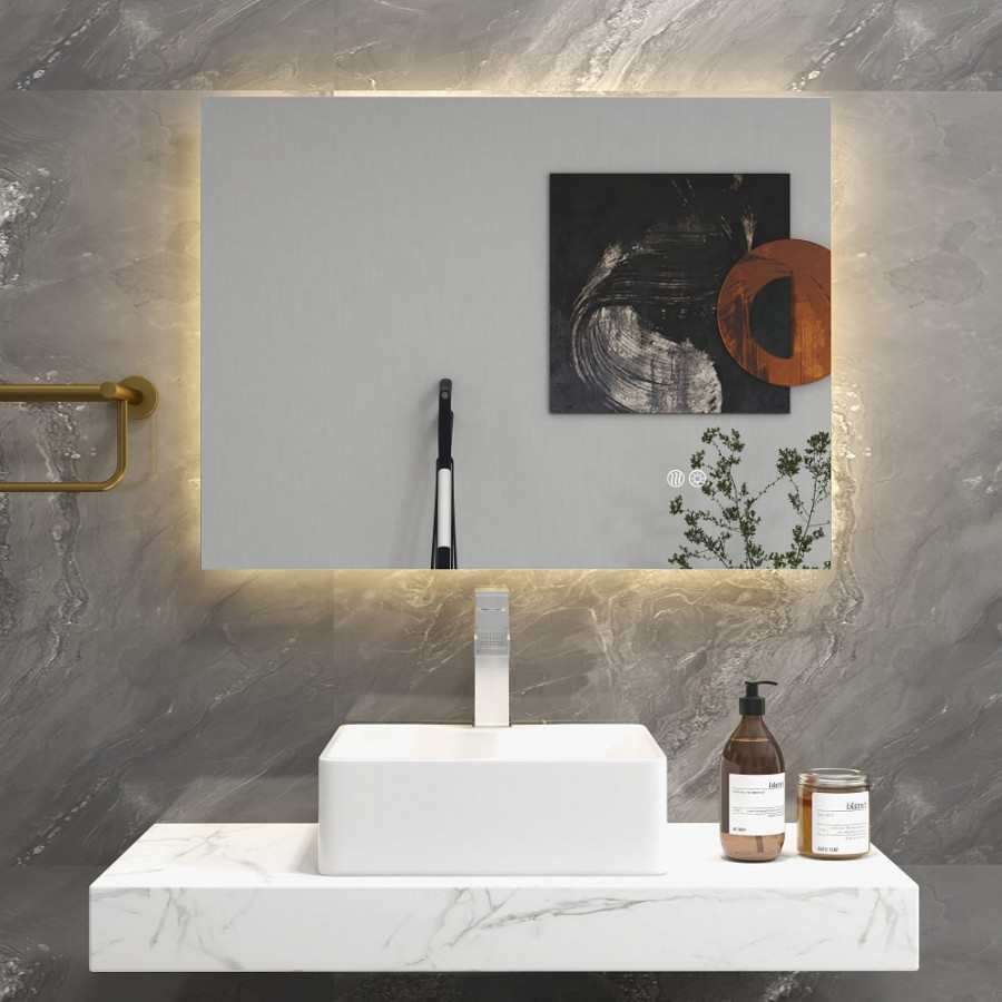 HMR - 32" x 24" Rectangular Wall Mounted LED Bathroom Vanity Mirror Anti-Fog Frameless Backlit