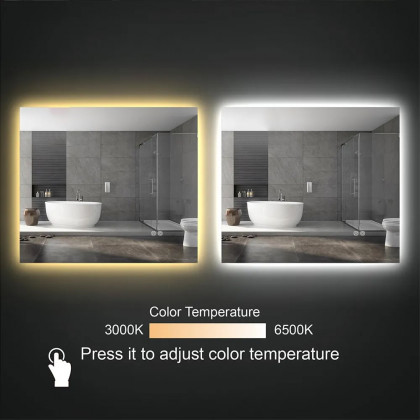 HMR - 32" x 24" Rectangular Wall Mounted LED Bathroom Vanity Mirror Anti-Fog Frameless Backlit