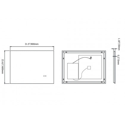 HMR - 32" x 24" Rectangular Wall Mounted LED Bathroom Vanity Mirror Anti-Fog Frameless Backlit