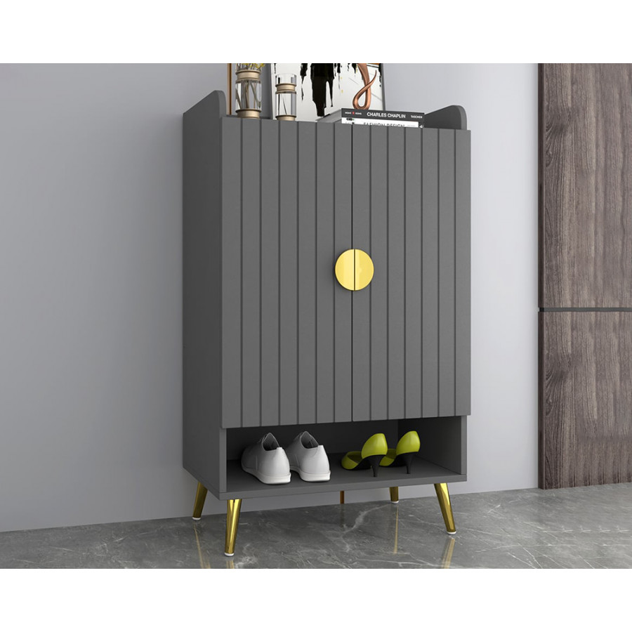 HMR Yellar Nordic Entryway Shoe Cabinet with Doors & Open Shelves - Gray, 23.6" (5 Shelves)