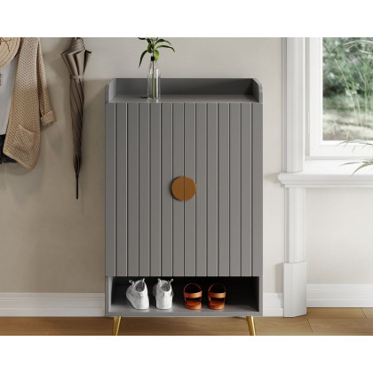 HMR Yellar Nordic Entryway Shoe Cabinet with Doors & Open Shelves - Gray, 23.6" (5 Shelves)