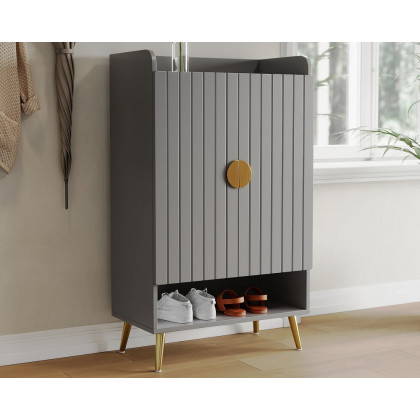 HMR Yellar Nordic Entryway Shoe Cabinet with Doors & Open Shelves - Gray, 23.6" (5 Shelves)