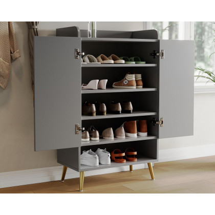HMR Yellar Nordic Entryway Shoe Cabinet with Doors & Open Shelves - Gray, 23.6" (5 Shelves)