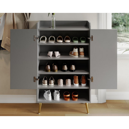 HMR Yellar Nordic Entryway Shoe Cabinet with Doors & Open Shelves - Gray, 23.6" (5 Shelves)