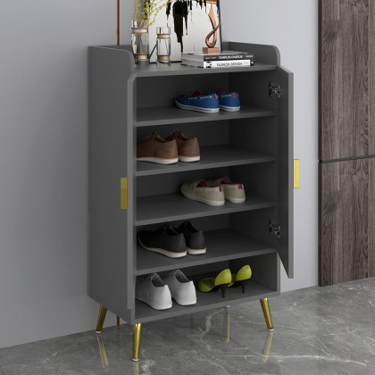 HMR Yellar Nordic Entryway Shoe Cabinet with Doors & Open Shelves - Gray, 23.6" (5 Shelves)