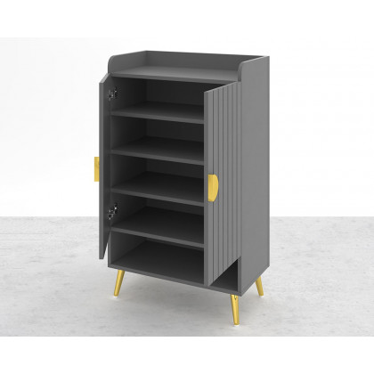 HMR Yellar Nordic Entryway Shoe Cabinet with Doors & Open Shelves - Gray, 23.6" (5 Shelves)
