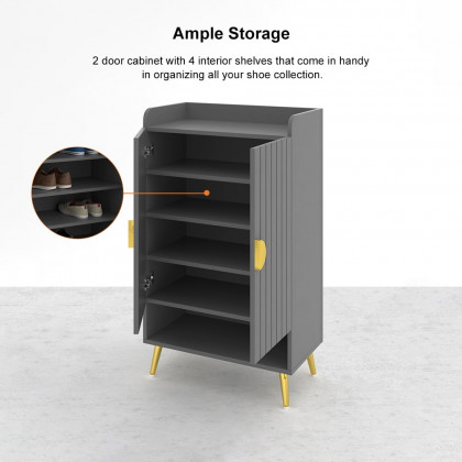 HMR Yellar Nordic Entryway Shoe Cabinet with Doors & Open Shelves - Gray, 23.6" (5 Shelves)