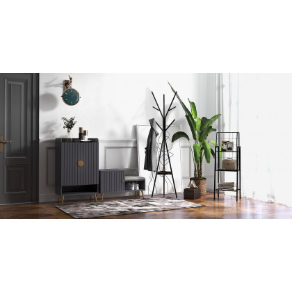HMR Yellar Nordic Entryway Shoe Cabinet with Doors & Open Shelves - Gray, 23.6" (5 Shelves)