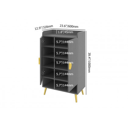 HMR Yellar Nordic Entryway Shoe Cabinet with Doors & Open Shelves - Gray, 23.6" (5 Shelves)