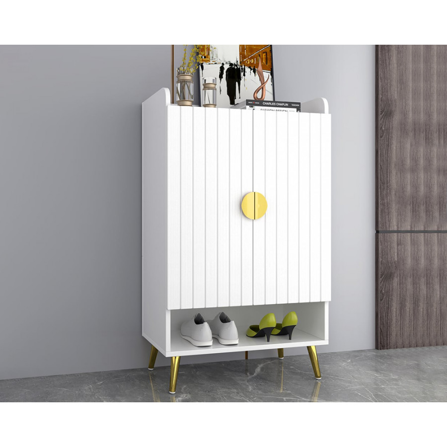 HMR Yellar Nordic Entryway Shoe Cabinet with Doors & Open Shelves - White, 23.6" (5 Shelves)
