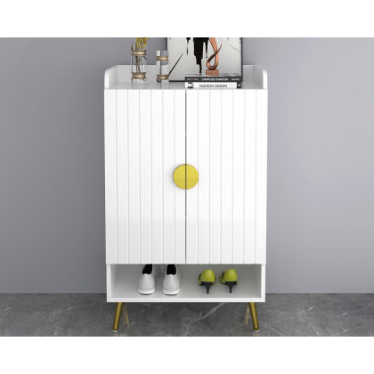 HMR Yellar Nordic Entryway Shoe Cabinet with Doors & Open Shelves - White, 23.6" (5 Shelves)