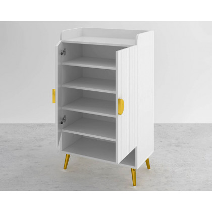 HMR Yellar Nordic Entryway Shoe Cabinet with Doors & Open Shelves - White, 23.6" (5 Shelves)