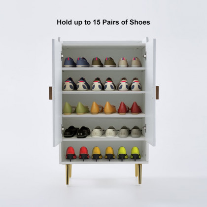 HMR Yellar Nordic Entryway Shoe Cabinet with Doors & Open Shelves - White, 23.6" (5 Shelves)