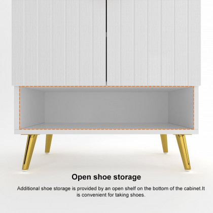 HMR Yellar Nordic Entryway Shoe Cabinet with Doors & Open Shelves - White, 23.6" (5 Shelves)