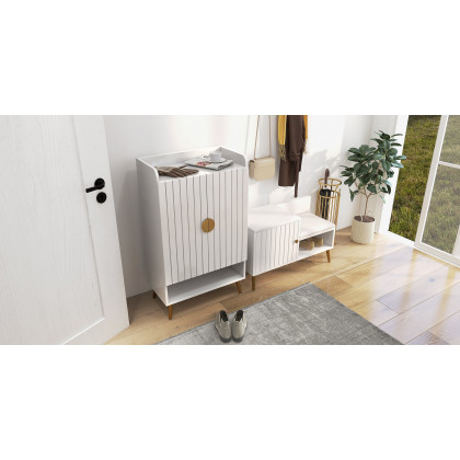 HMR Yellar Nordic Entryway Shoe Cabinet with Doors & Open Shelves - White, 23.6" (5 Shelves)