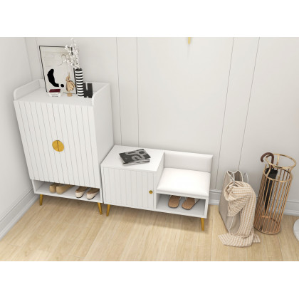 HMR Yellar Nordic Entryway Shoe Cabinet with Doors & Open Shelves - White, 23.6" (5 Shelves)