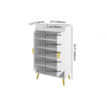 HMR Yellar Nordic Entryway Shoe Cabinet with Doors & Open Shelves - White, 23.6" (5 Shelves)