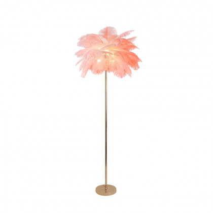HMR Loftus Art Deco Rose Gold Floor Lamp with Feather Shade Tree Standing Lamp - Pink, Without Shelf