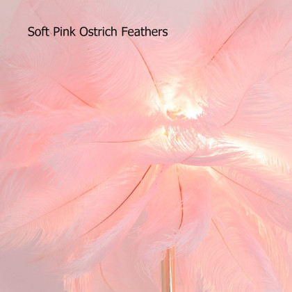HMR Loftus Art Deco Rose Gold Floor Lamp with Feather Shade Tree Standing Lamp - Pink, Without Shelf