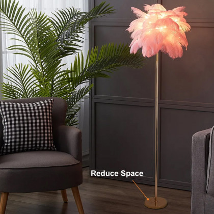 HMR Loftus Art Deco Rose Gold Floor Lamp with Feather Shade Tree Standing Lamp - Pink, Without Shelf