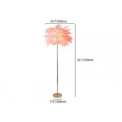 HMR Loftus Art Deco Rose Gold Floor Lamp with Feather Shade Tree Standing Lamp - Pink, Without Shelf