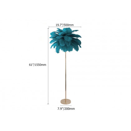 HMR Loftus Art Deco Rose Gold Floor Lamp with Feather Shade Tree Standing Lamp - Green, Without Shelf