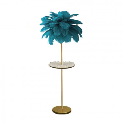 HMR Loftus Art Deco Rose Gold Floor Lamp with Feather Shade Tree Standing Lamp - Green, With Shelf