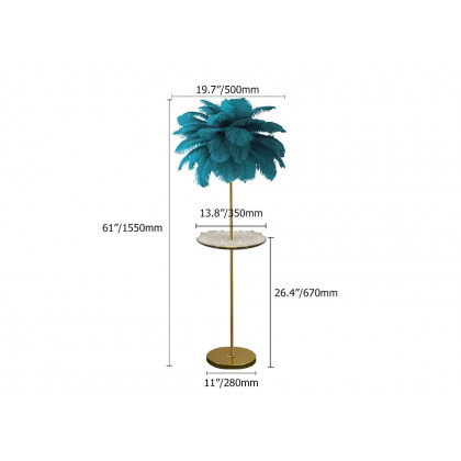 HMR Loftus Art Deco Rose Gold Floor Lamp with Feather Shade Tree Standing Lamp - Green, With Shelf