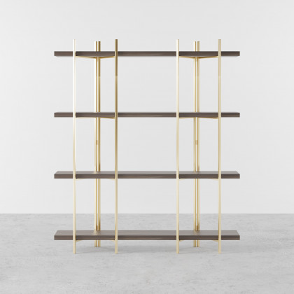 HMR - Modern 70.9" Standing Etagere Bookshelf with Open Storage in Walnut & Gold