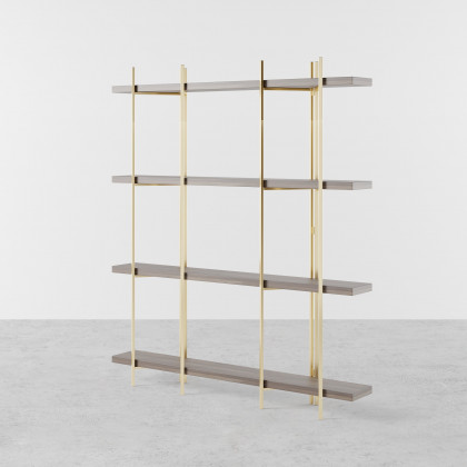 HMR - Modern 70.9" Standing Etagere Bookshelf with Open Storage in Walnut & Gold