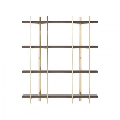 HMR - Modern 70.9" Standing Etagere Bookshelf with Open Storage in Walnut & Gold