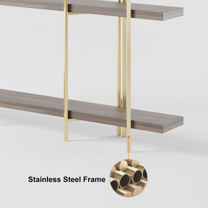 HMR - Modern 70.9" Standing Etagere Bookshelf with Open Storage in Walnut & Gold