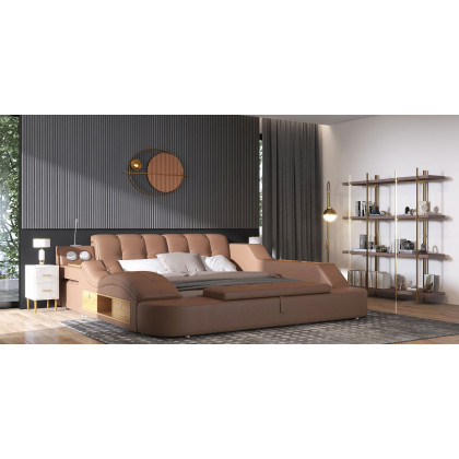 HMR - Modern 70.9" Standing Etagere Bookshelf with Open Storage in Walnut & Gold