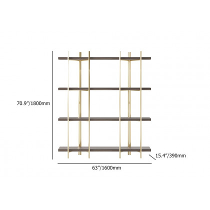 HMR - Modern 70.9" Standing Etagere Bookshelf with Open Storage in Walnut & Gold