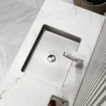 HMR Modern Stainless Steel Rectangular Sink Undermount Bathroom Wash Sink - Brushed Nickel